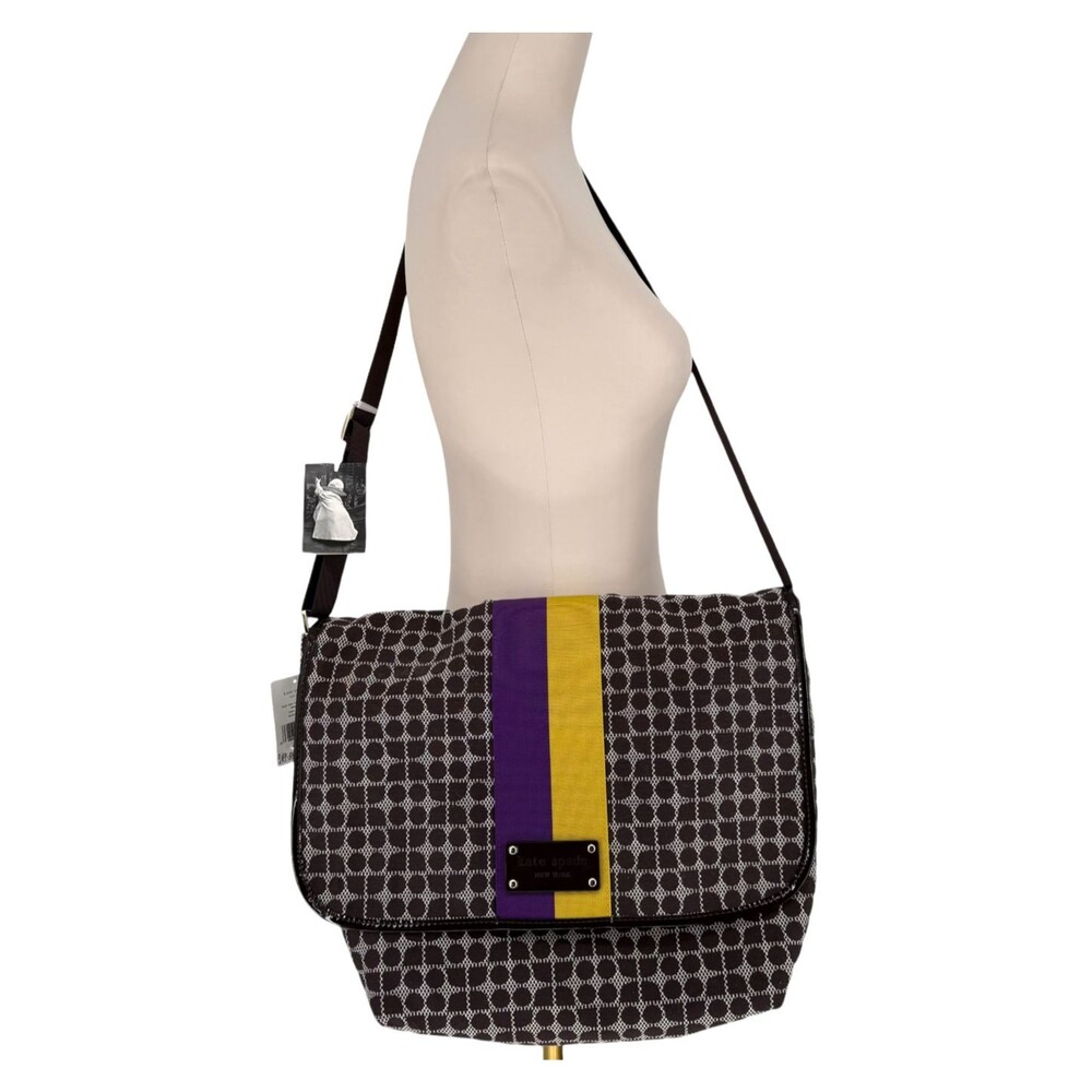 Kate Spade Classic Noel Dot Diaper Bag Large Brown Purple Y2K Stripe Messenger - Picture 2 of 12